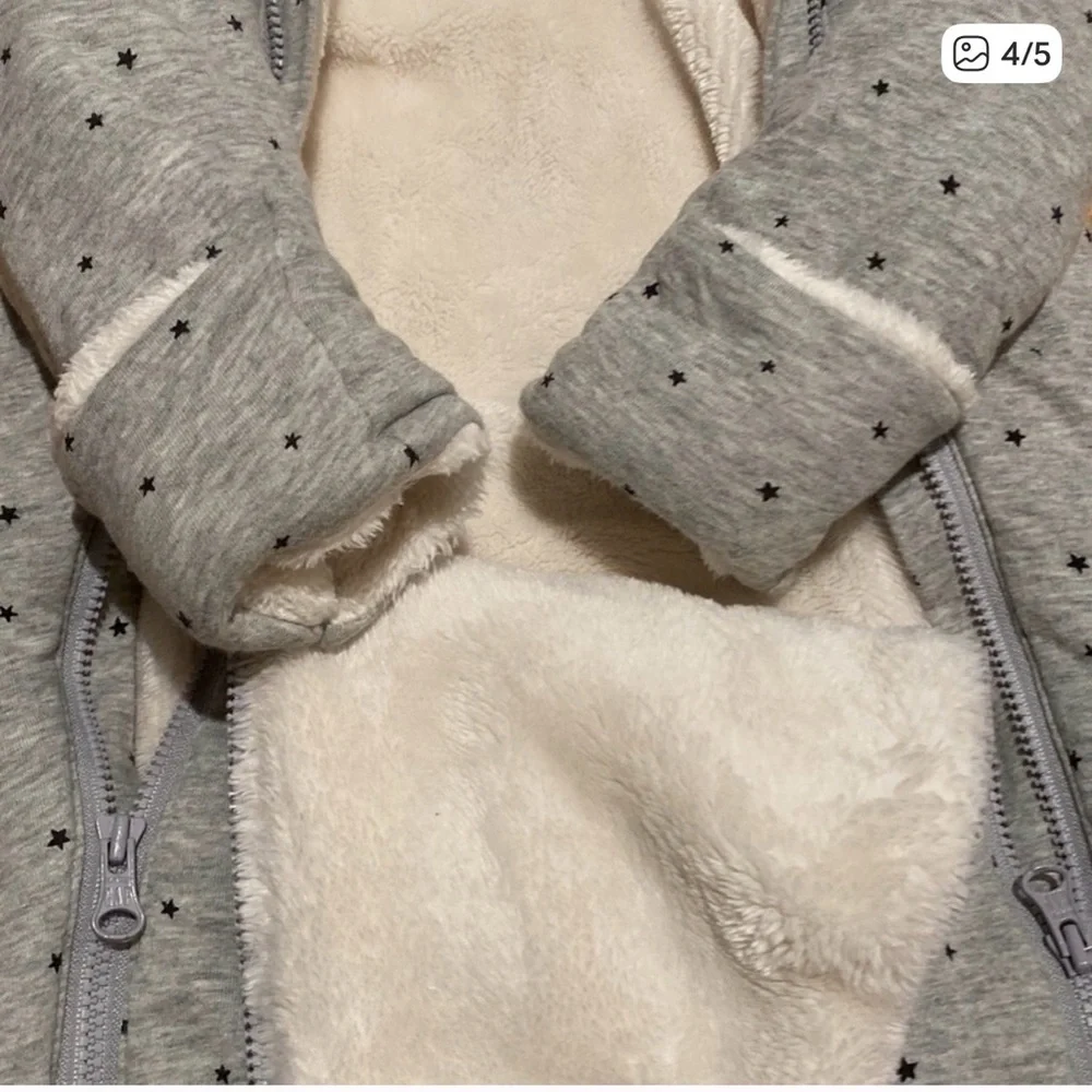 GAP Baby Cozy Gray and Dark Blue Stars Winter Zipper Bodysuit with Ears